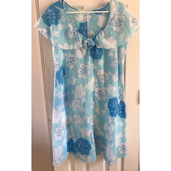 Vtg Negligée 1970's "LALA" Saks Fifth Avenue Blue Floral Lingerie 3 Piece - Picture 3 of 10
